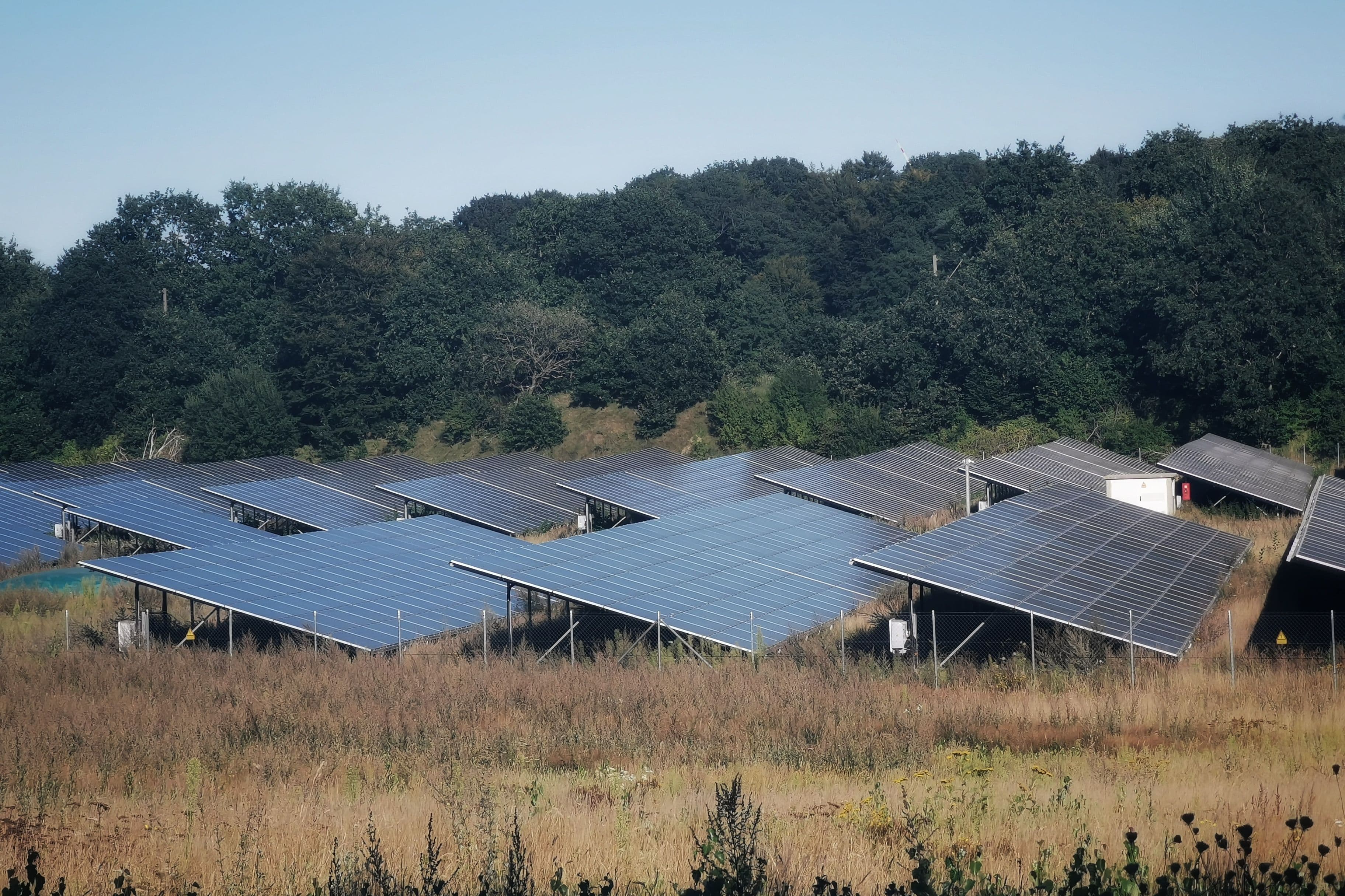 Ground-mounted panels on open farmland